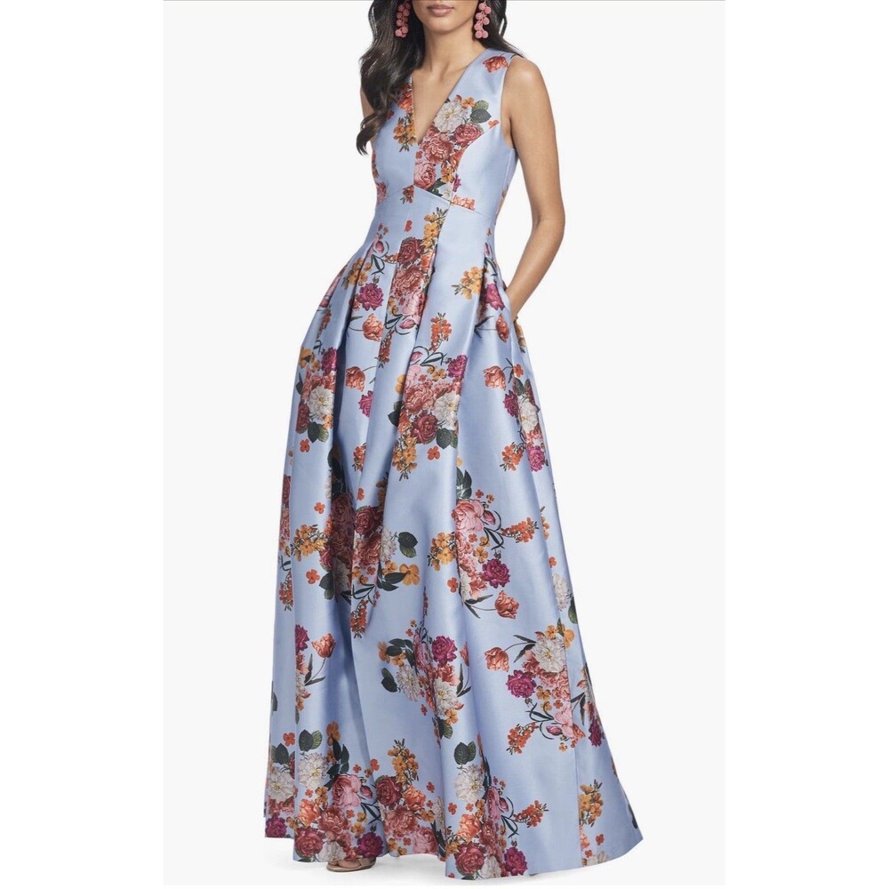 Sachin & Babi Women’s Brooke Floral Sleeveless Mikado  Pockets Gown Dress Size 8